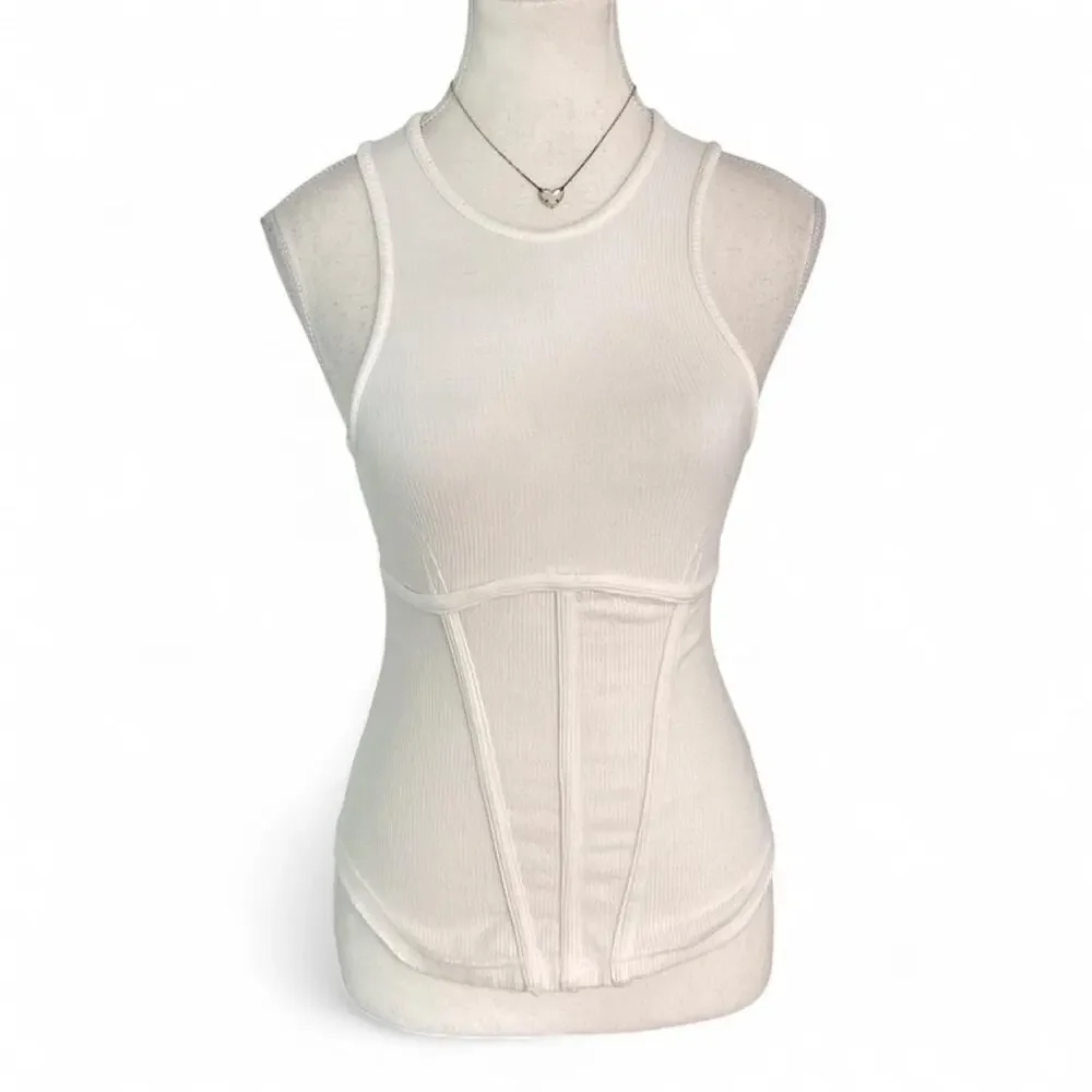 Free People Fitted Cotton White Contour Tank Top Size Extra Small Cute Summer